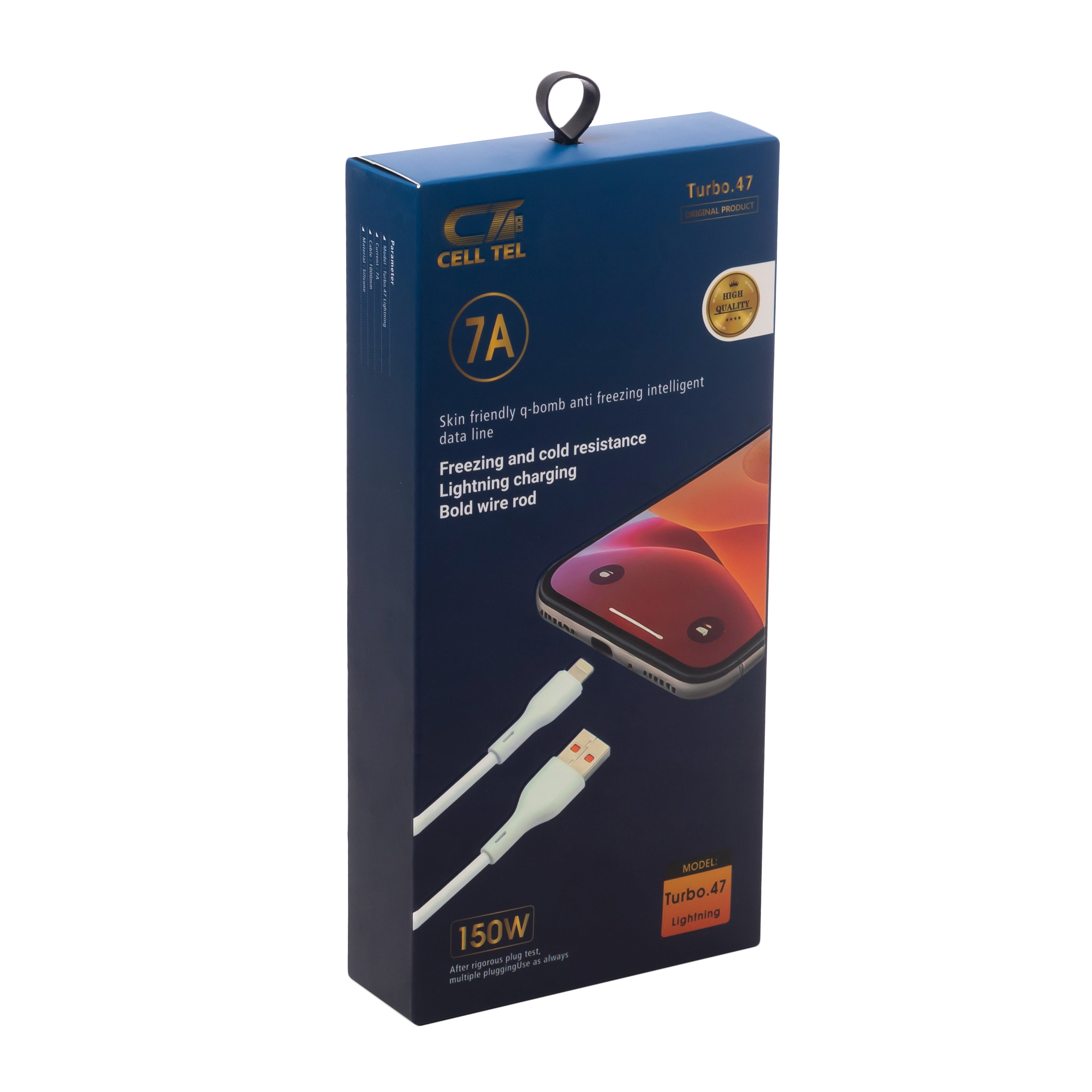 كابل USB فائق السرعة من Cell Tel - Type C، 150 وات، أبيض - Turbo 47 كابل USB فائق السرعة من Cell Tel - Type C، 150 وات، أبيض - Turbo 47